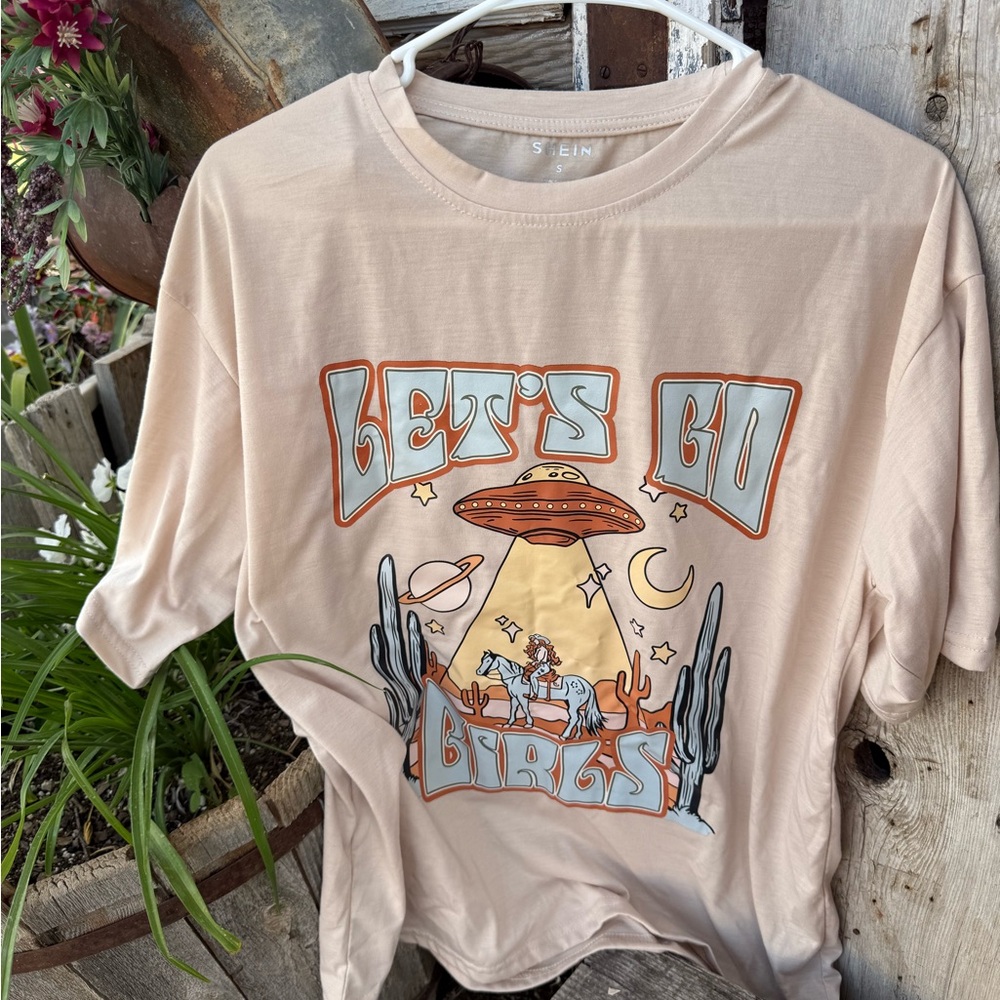 SHEIN Beige 'Let's Go Girls' Graphic Tee